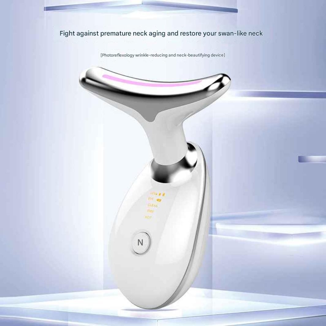 neck beauty device combines vibration technology with a 7-color light therapy system to target neck wrinkles and promote skin vitality