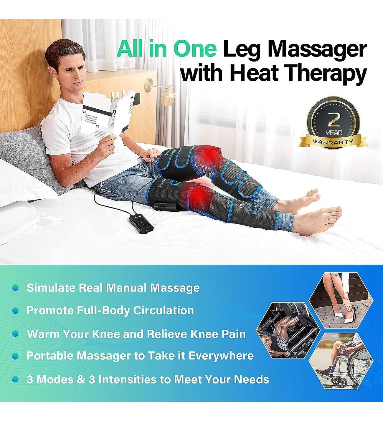 Leg Massager with Knee Heating and Air Compression Therapy for Enhanced Leg Wellness