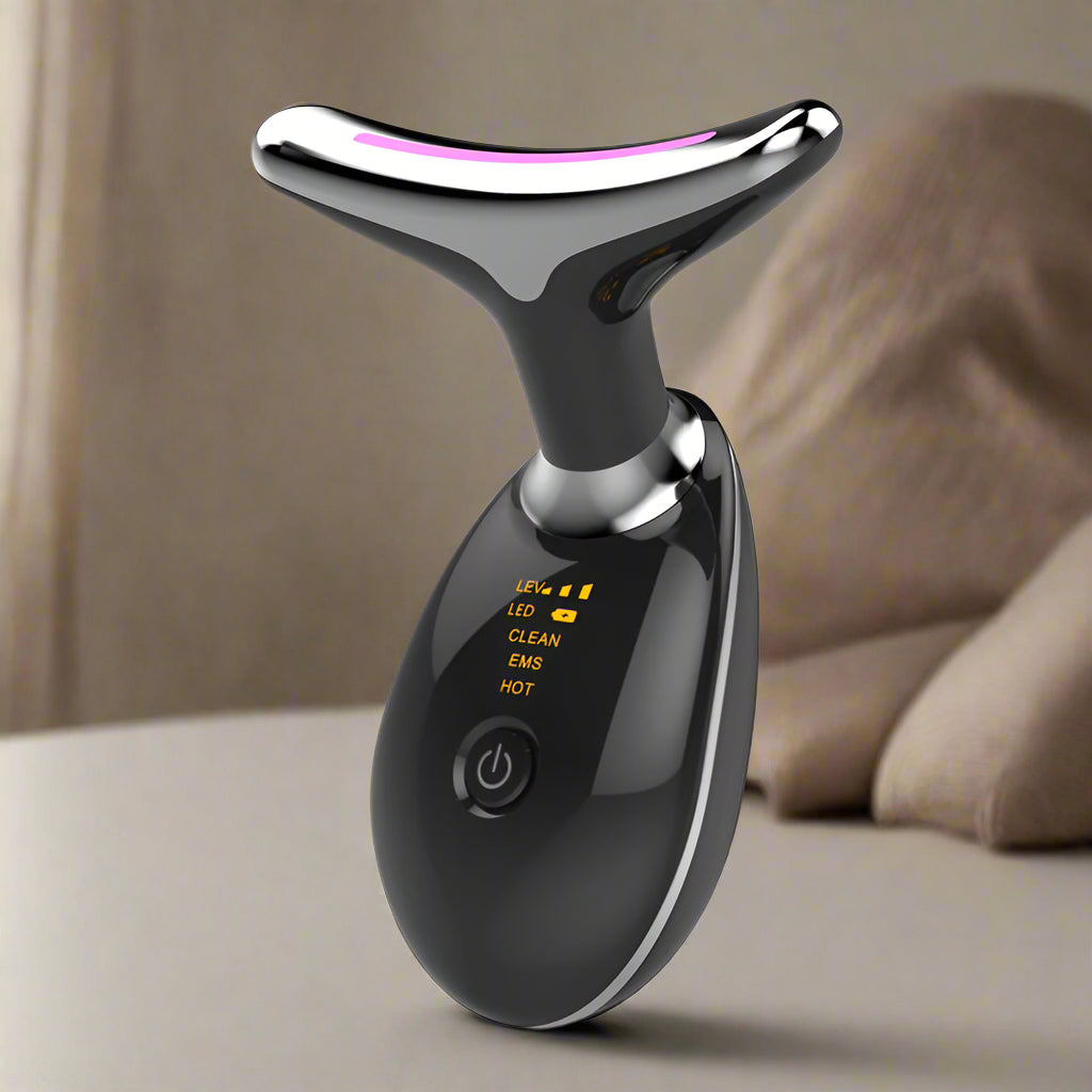 neck beauty device combines vibration technology with a 7-color light therapy system to target neck wrinkles and promote skin vitality