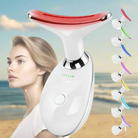 neck beauty device combines vibration technology with a 7-color light therapy system to target neck wrinkles and promote skin vitality